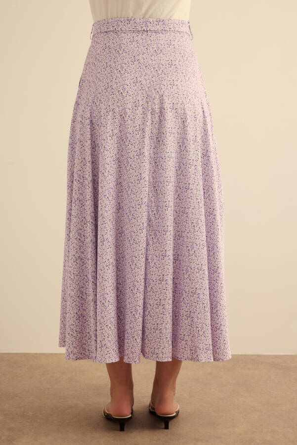 Lila Çıtır Çiçek Desen Kloş Etek - 7