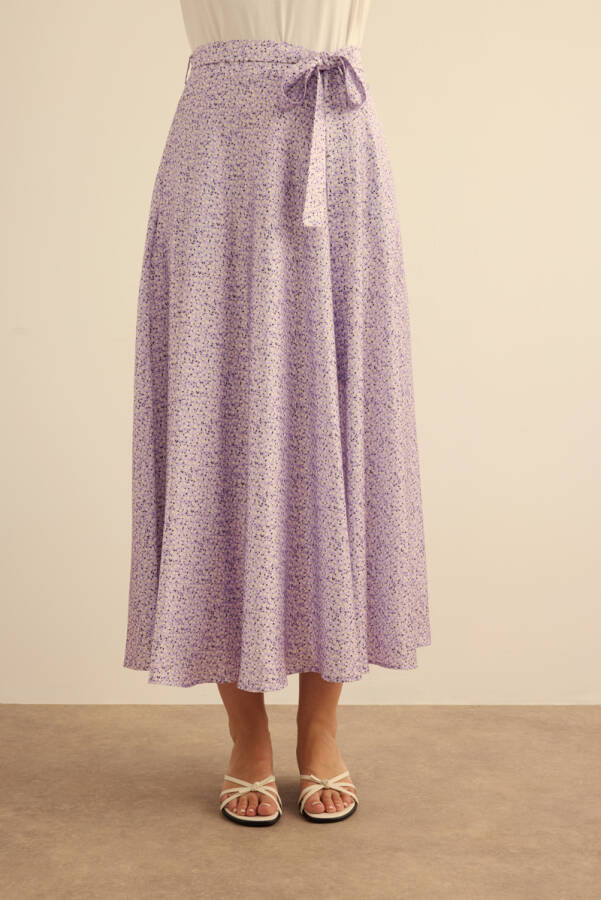 Lila Çıtır Çiçek Desen Kloş Etek - 3