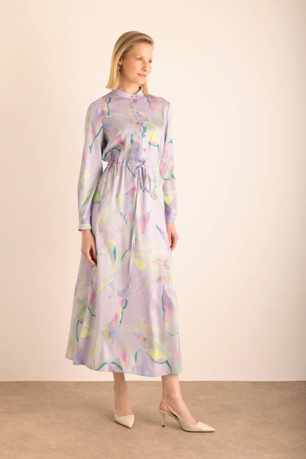 Lila Desenli Elbise - 5