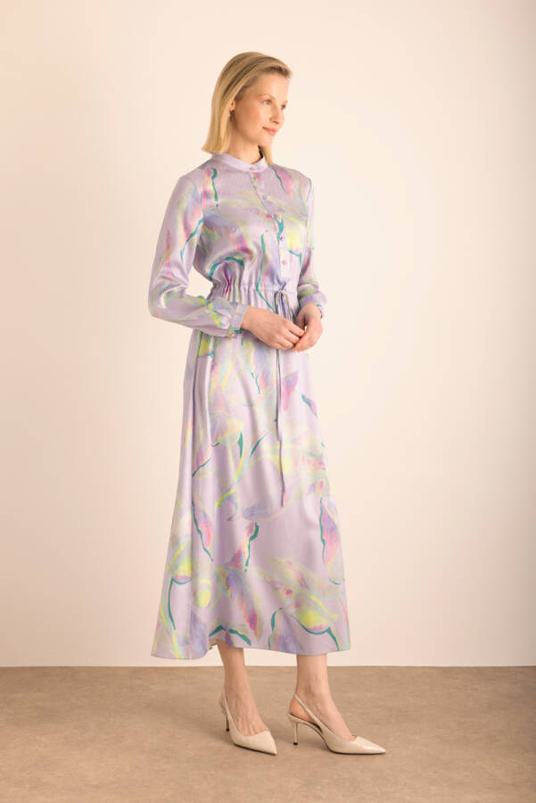 Lila Desenli Elbise - 4