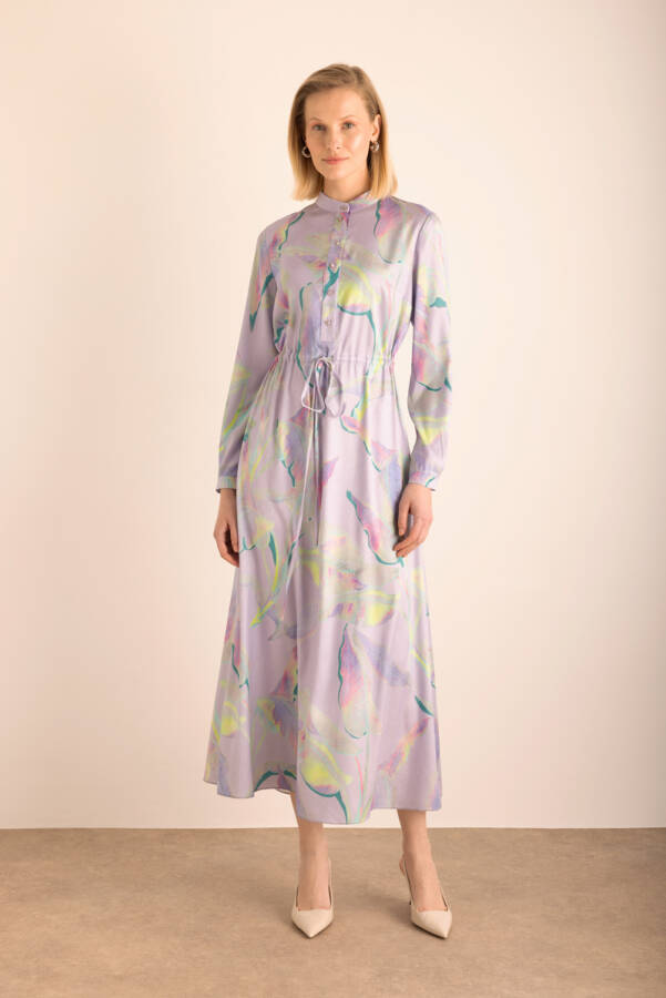 Lila Desenli Elbise - 1