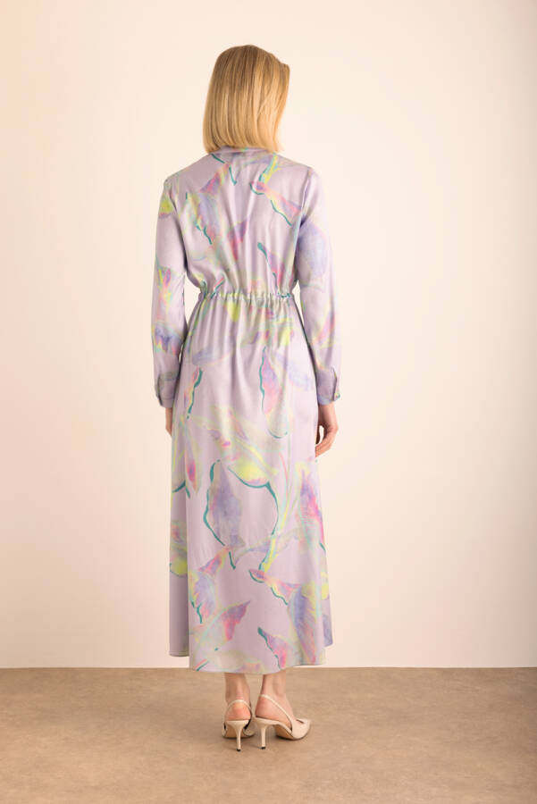 Lila Desenli Elbise - 7