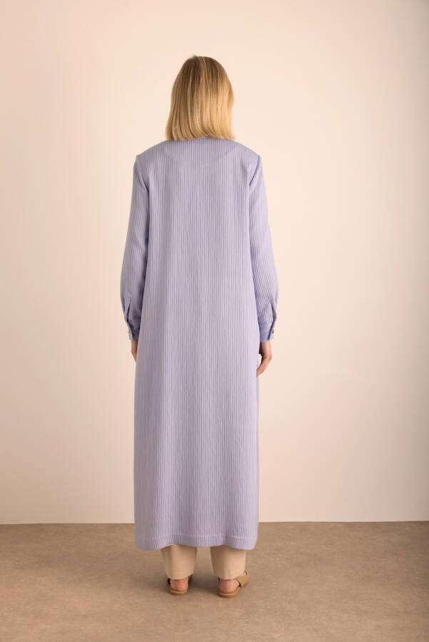 Lila Kumaşı Çizgi Dokulu Viscon Pardösü - 7