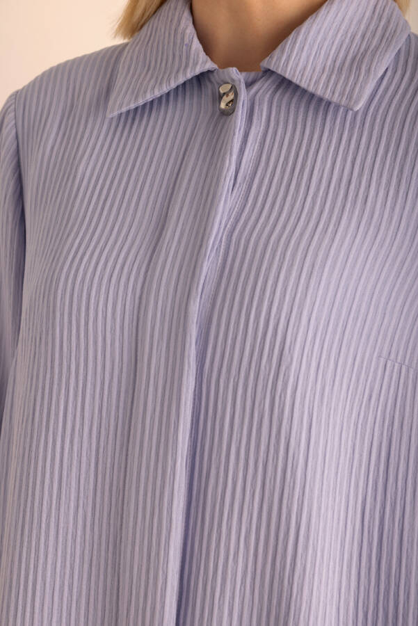 Lila Kumaşı Çizgi Dokulu Viscon Pardösü - 4