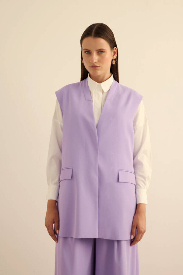 Lila Önden Çıtçıtlı Dokuma Yelek - Aker