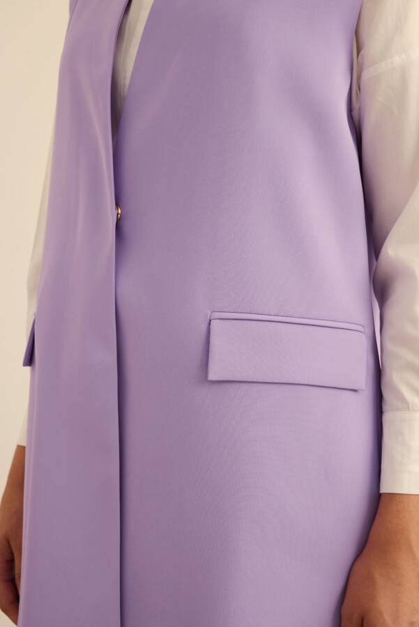 Lila Önden Çıtçıtlı Dokuma Yelek - 4