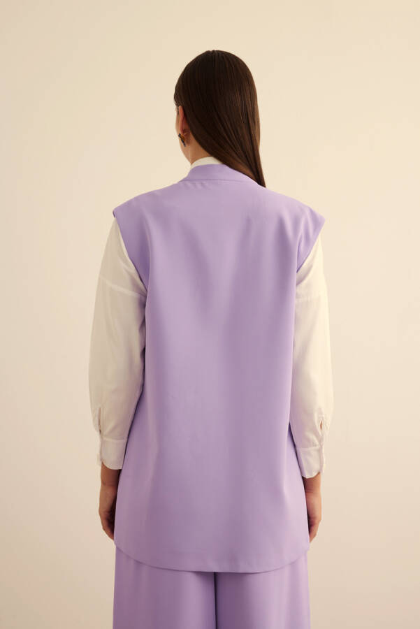 Lila Önden Çıtçıtlı Dokuma Yelek - 5