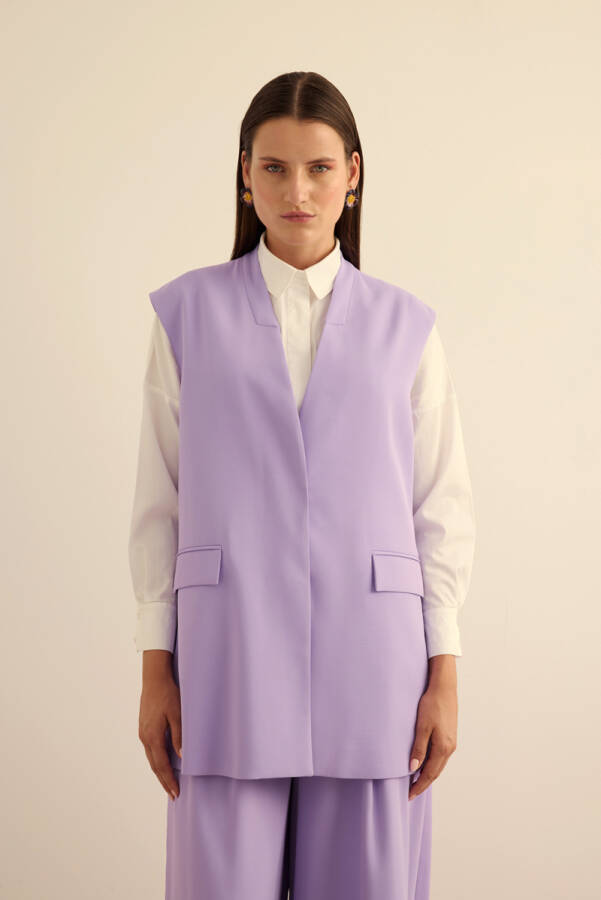 Lila Önden Çıtçıtlı Dokuma Yelek - Aker (1)