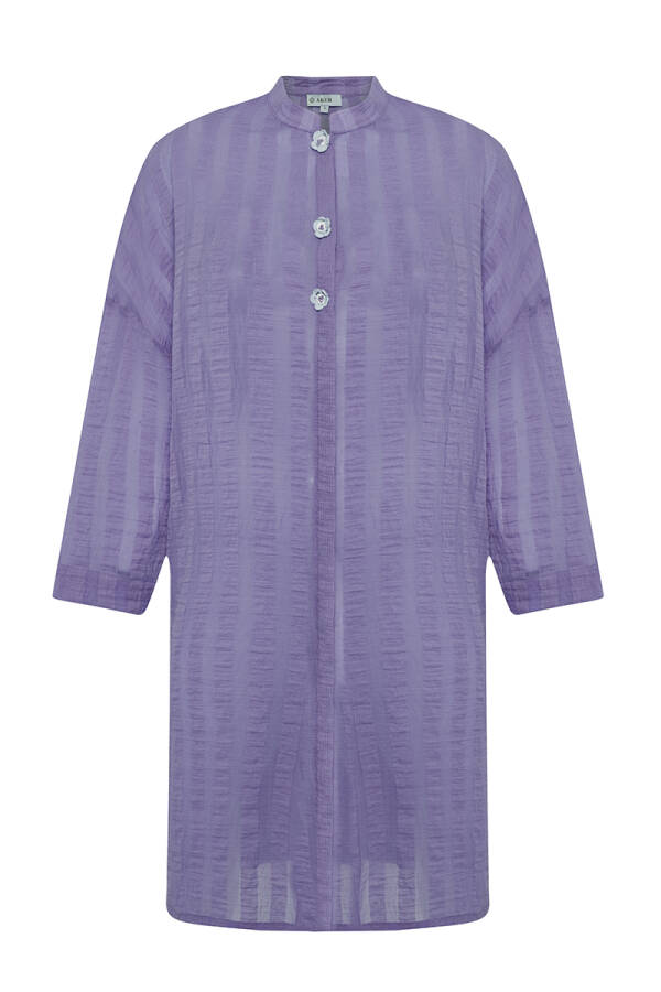 Lila Patı Çiçek İşlemeli Tunik - 1