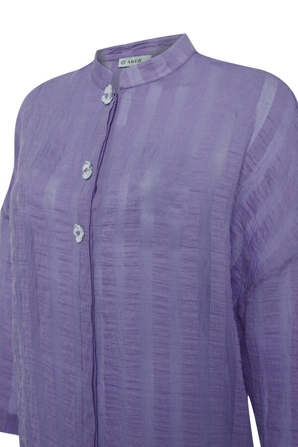 Lila Patı Çiçek İşlemeli Tunik - 2