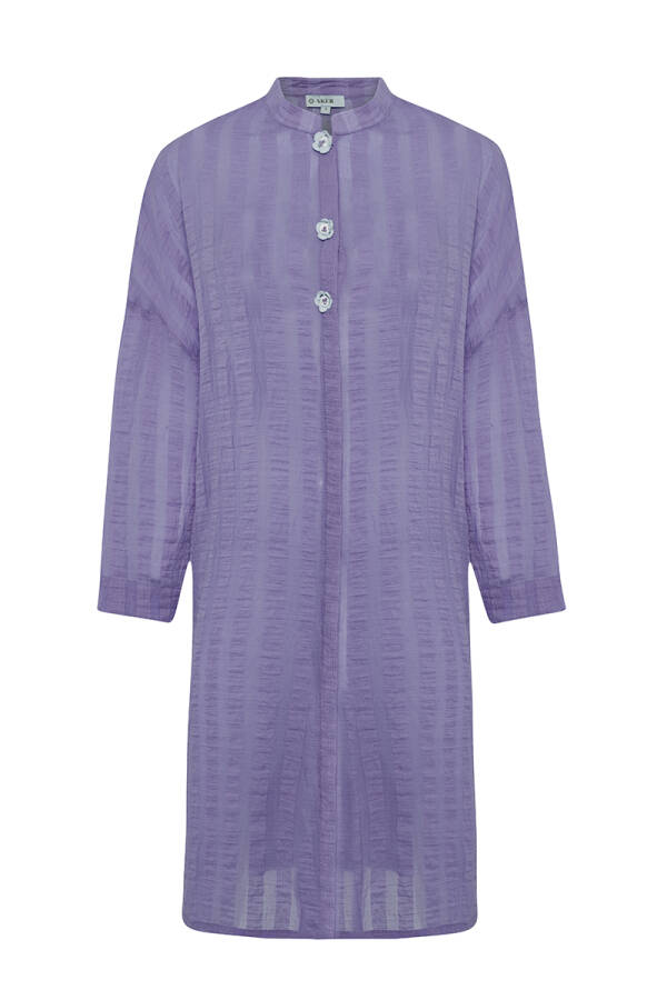 Lila Patı Çiçek İşlemeli Tunik - 1