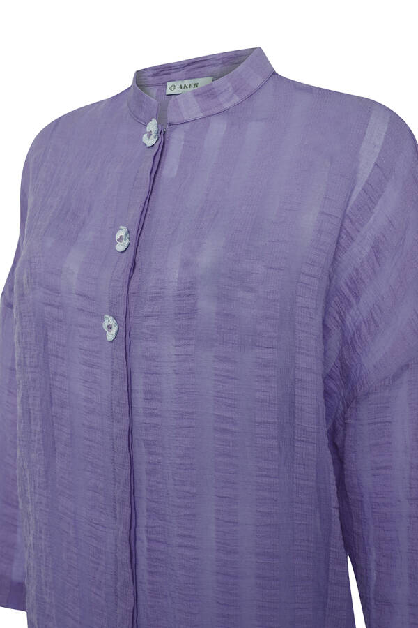 Lila Patı Çiçek İşlemeli Tunik - 2