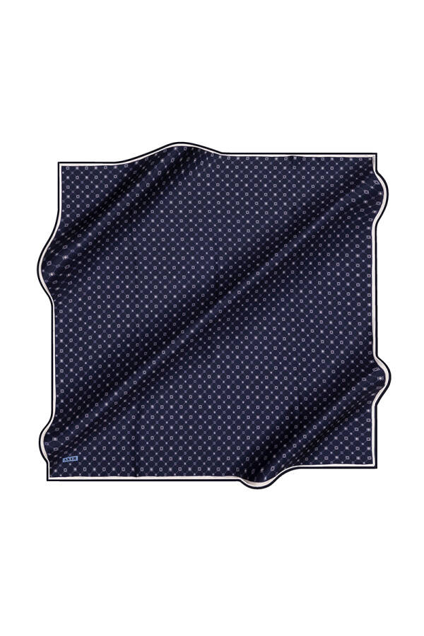 Lacivert 90X90 İpek Krep Saten Eşarp - 1