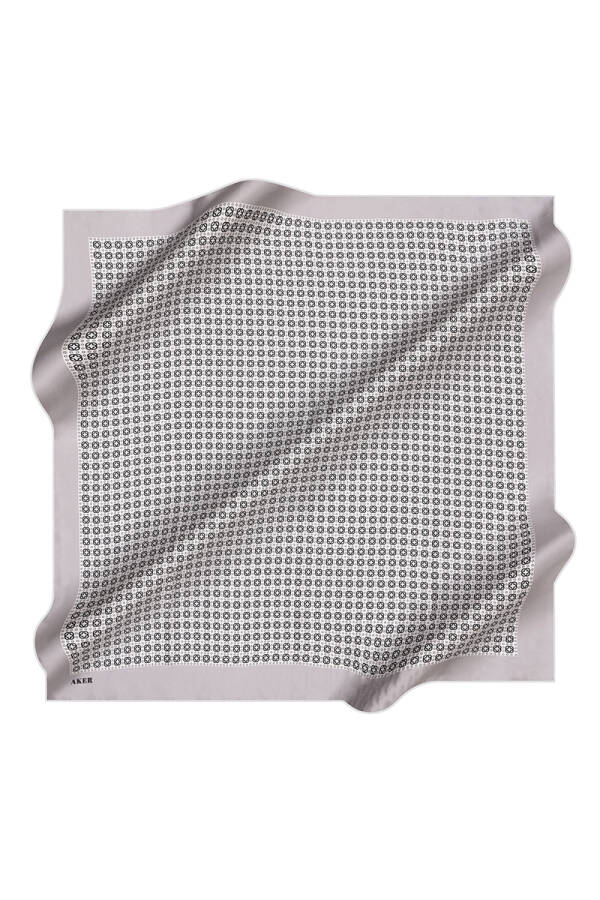 Logo Desenli Aker İpek Krep Saten Eşarp - 1