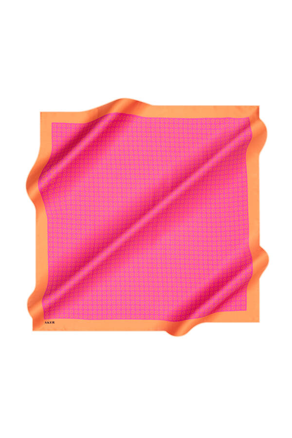 Logo Desenli Aker İpek Krep Saten Eşarp - 1