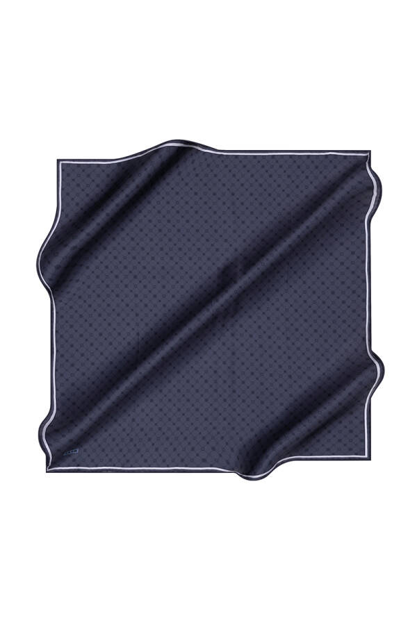 Lacivert Logo Desenli İpek Krep Saten Eşarp - 1
