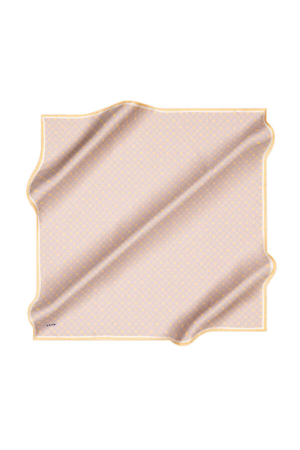 Bej Logo Desenli İpek Krep Saten Eşarp - Aker