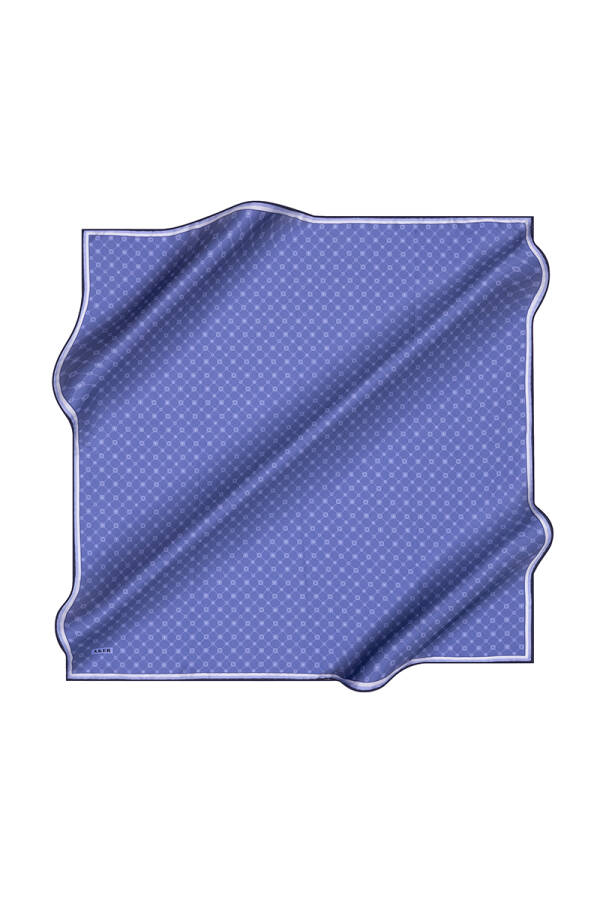 Lacivert Logo Desenli İpek Krep Saten Eşarp - 1