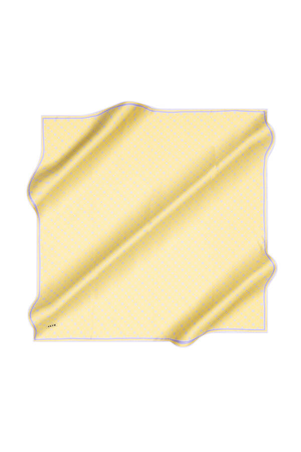 Sarı Logo Desenli İpek Krep Saten Eşarp - Aker