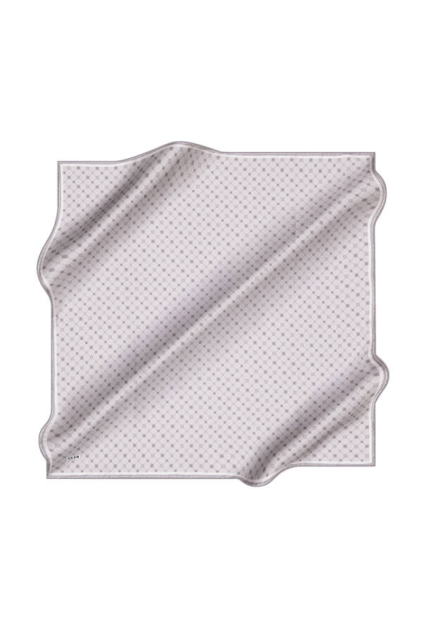 Açık Gri Logo Desenli İpek Krep Saten Eşarp - 1