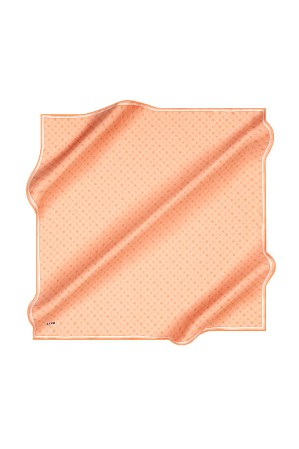 Turuncu Logo Desenli Aker İpek Krep Saten Eşarp - Aker