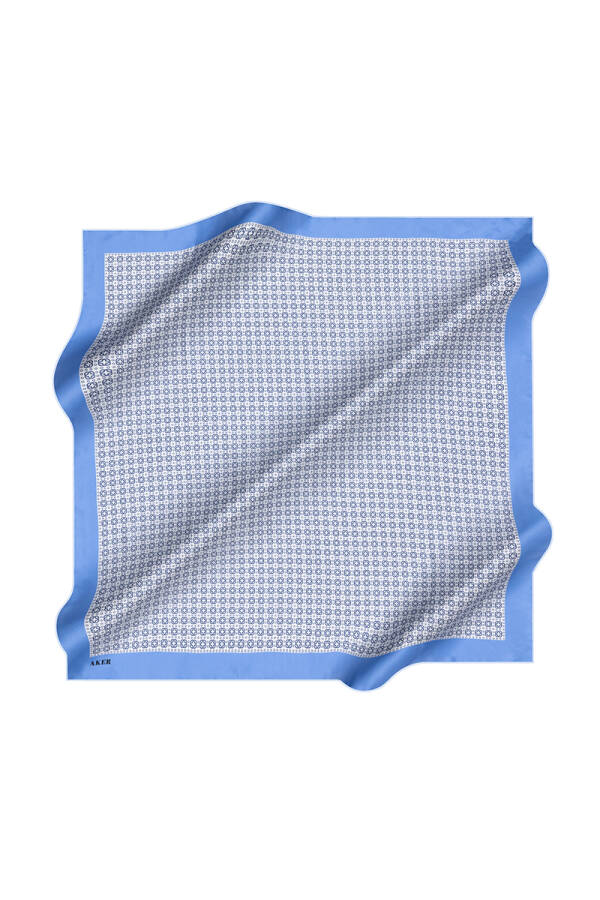 Açık Mavi 90X90 İpek Krep Saten Eşarp - 1