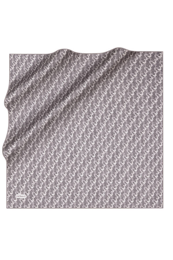 Logo Desenli İpek Twill Eşarp - 1