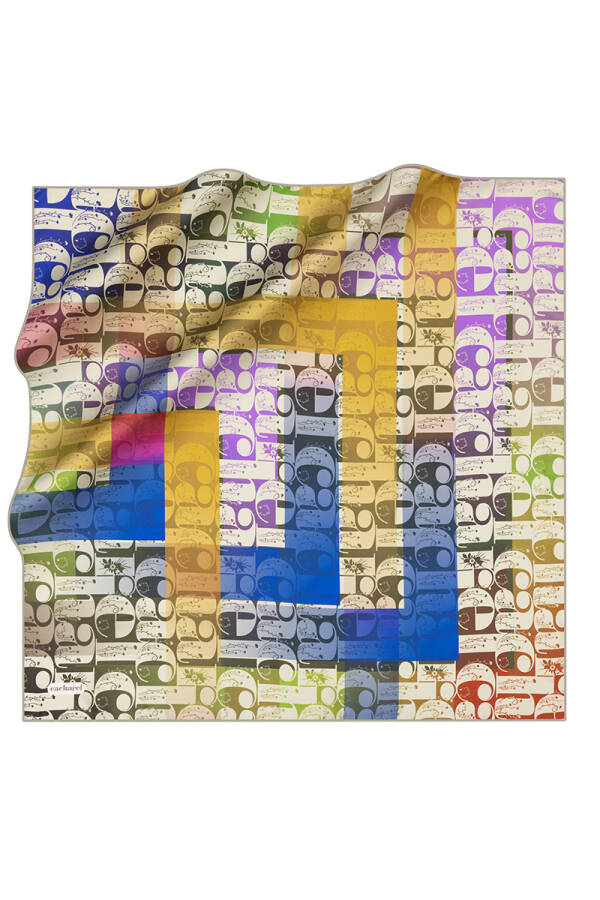 Logo Desenli İpek Twill Eşarp - 1