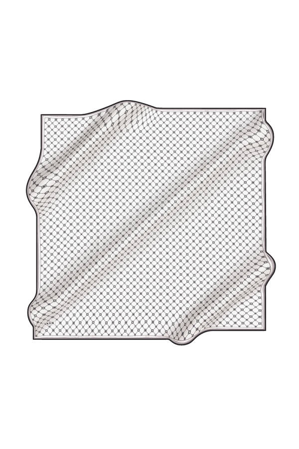 Beyaz 90X90 İpek Krep Saten Eşarp - 1
