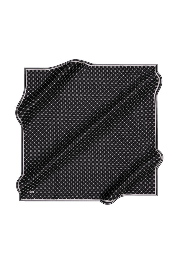 Siyah 90X90 İpek Krep Saten Eşarp - 1