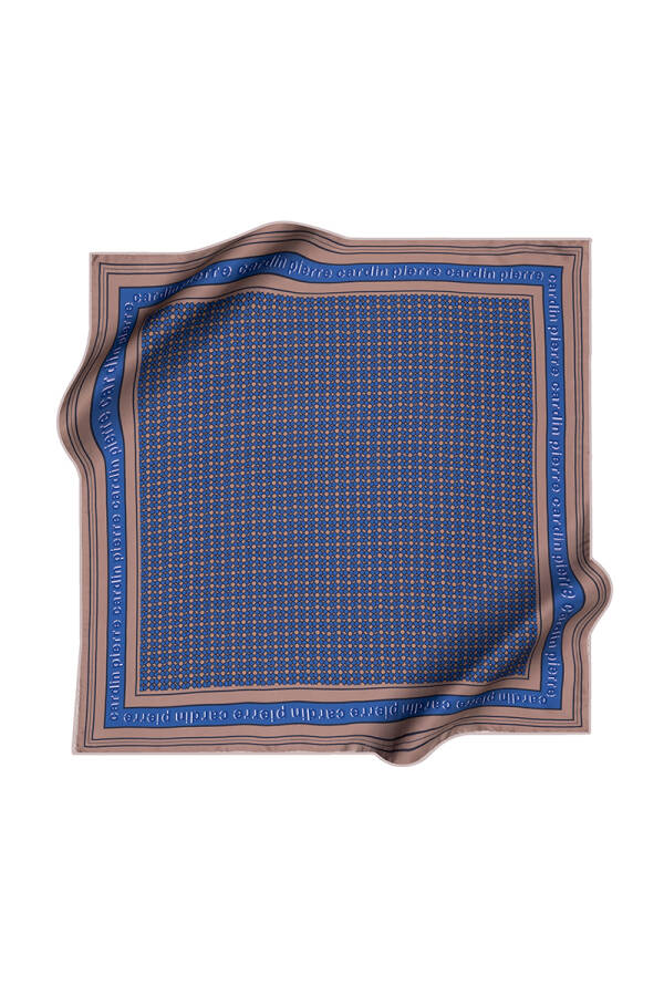 Logo Desenli 90X90 İpek Krep Saten Eşarp - 1