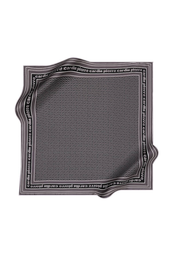 Logo Desenli 90X90 İpek Krep Saten Eşarp - 1