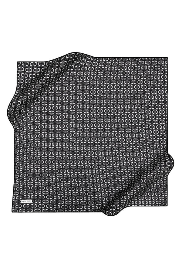 Logo Desenli 90X90 İpek Krep Saten Eşarp - Pierre Cardin