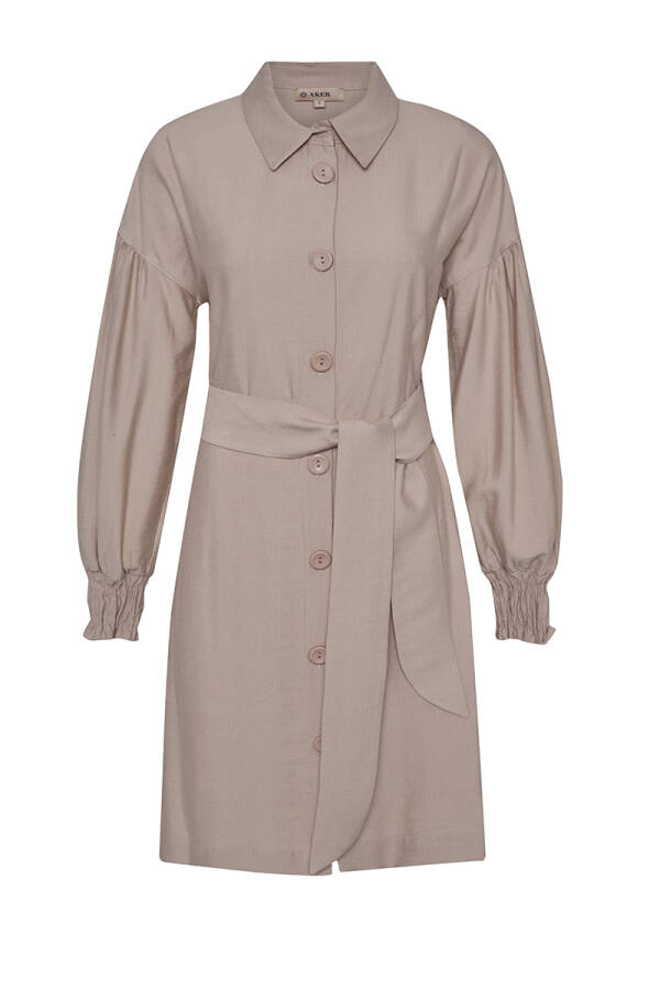 Bej Manşeti Lastikli Tunik - 1