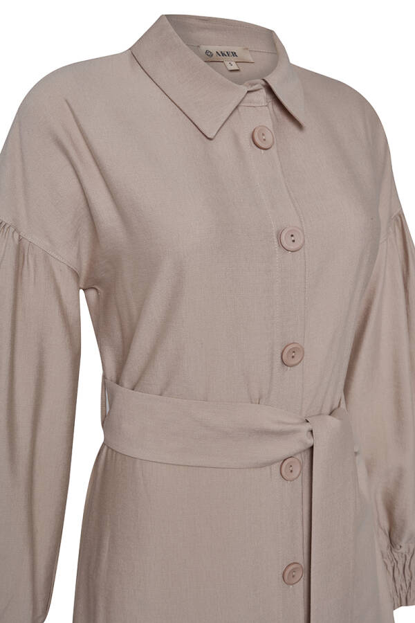 Bej Manşeti Lastikli Tunik - 2