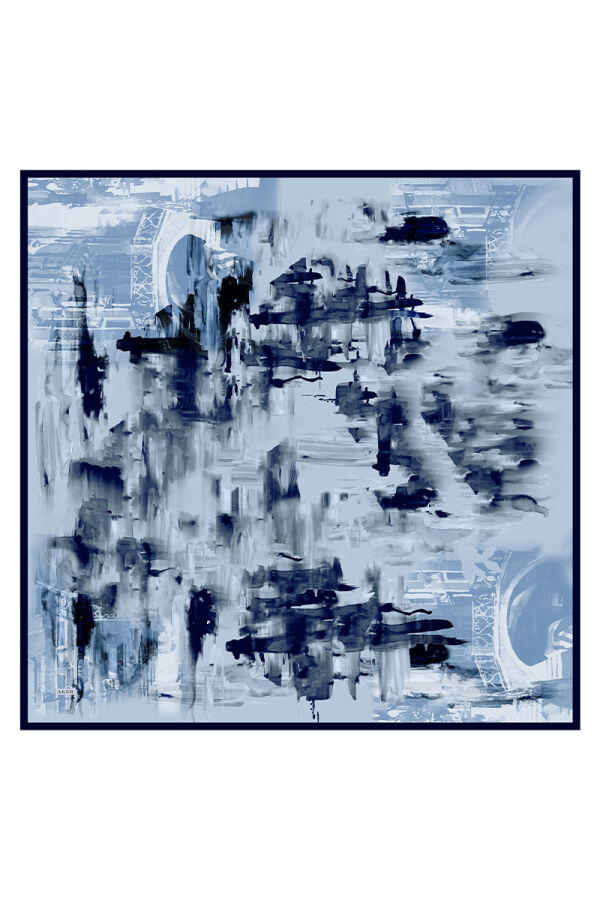 Mavi 110X110 İpek Krep Saten Eşarp - Aker