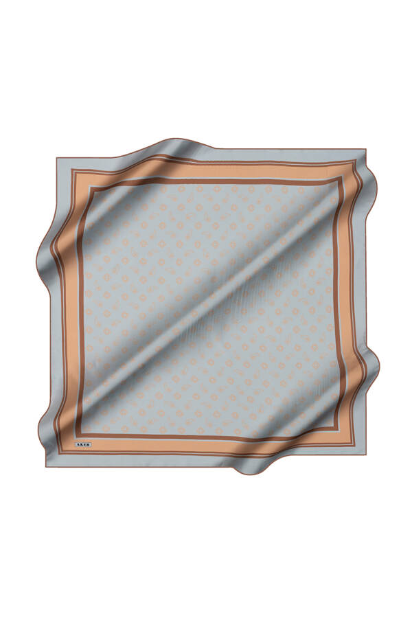 Mavi 90X90 İpek Krep Saten Eşarp - 1