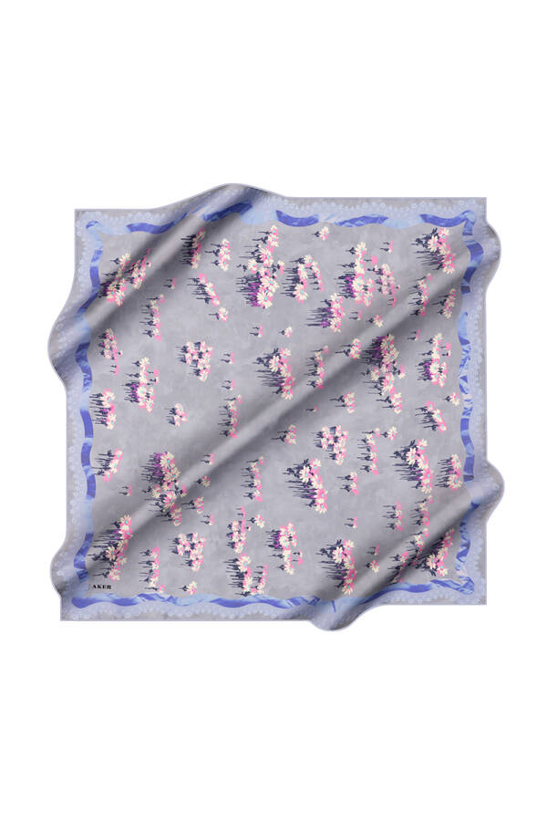 Mavi 90X90 İpek Krep Saten Eşarp - 1