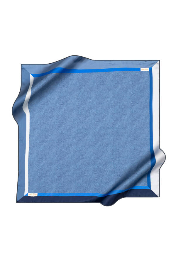 Mavi 90X90 İpek Krep Saten Eşarp - 1