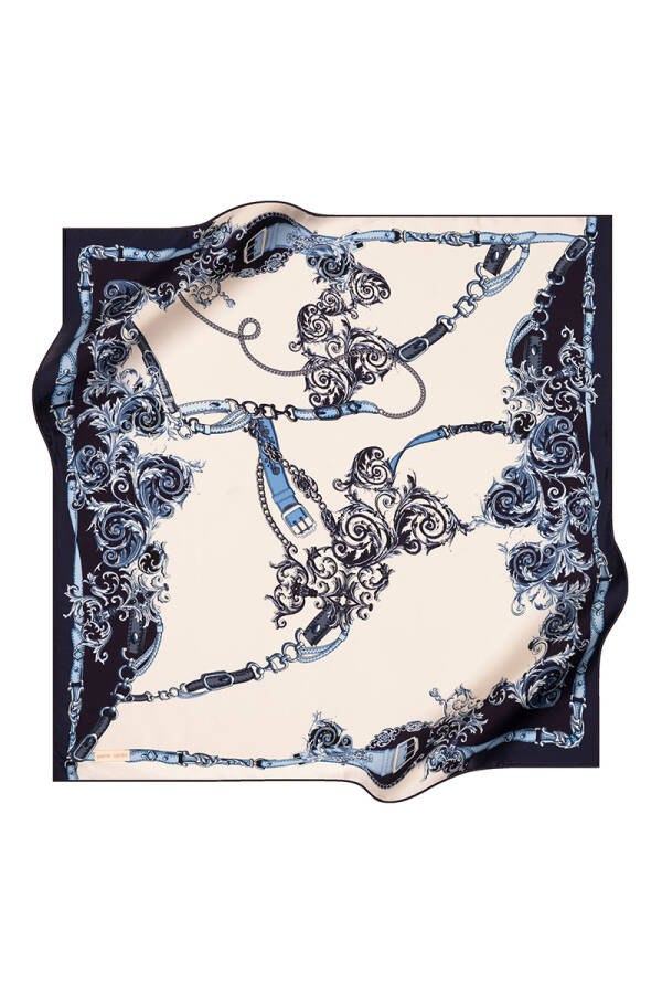 Mavi 90X90 İpek Krep Saten Eşarp - 1