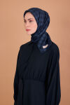 Mavi 90X90 İpek Krep Saten Eşarp 