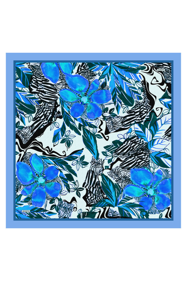 Mavi 90X90 İpek Twill Eşarp - 1