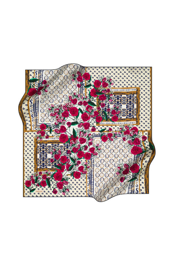 Çiçek Desenli 90X90 Pierre Cardin Tivil Eşarp - 1