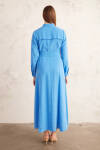 Mavi Belden Oturan Yakalı Elbise - 5