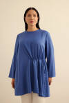 Mavi Belden Tek Tarafı Bağcık ve Büzgü Detaylı Tunik - 2