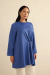 Mavi Belden Tek Tarafı Bağcık ve Büzgü Detaylı Tunik - 4