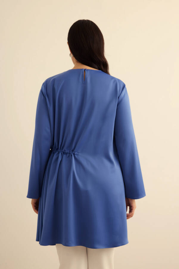 Mavi Belden Tek Tarafı Bağcık ve Büzgü Detaylı Tunik - 6
