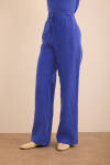 Mavi Beli Lastikli Keten Pantolon - 5