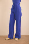Mavi Beli Lastikli Keten Pantolon - 5