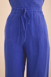Mavi Beli Lastikli Keten Pantolon - 6